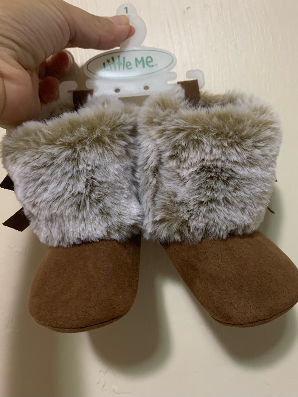 Little Me Brown Faux Fur Baby Booties